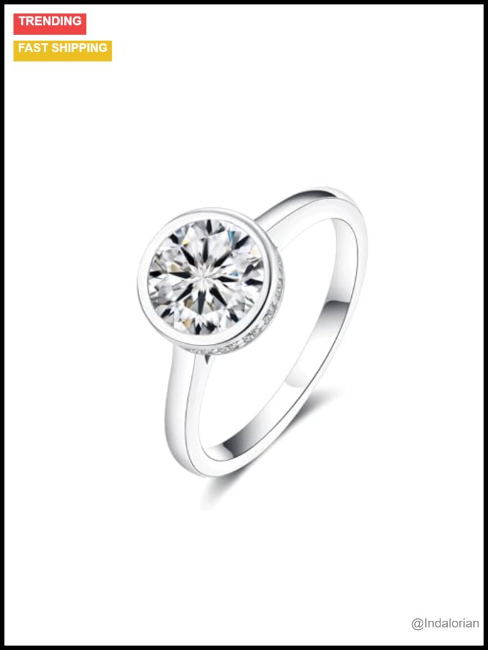 Moissanite Engagement Ring Sterling Silver Halo Bezel Wedding